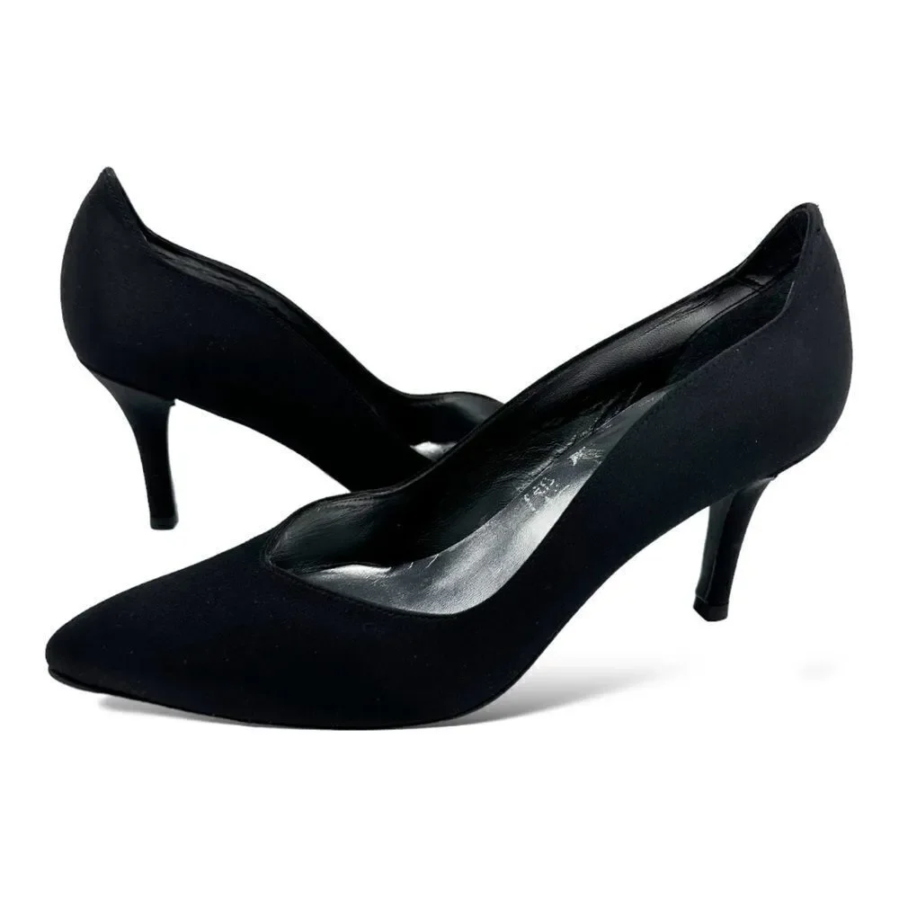 Stuart‎ Weitzman Designer Curvy Black Fabric Heels 8 Formal Pumps 7M